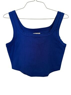NWT Madewell Royal Blue Ribbed Cotton Cropped Tank Top Size L Large New